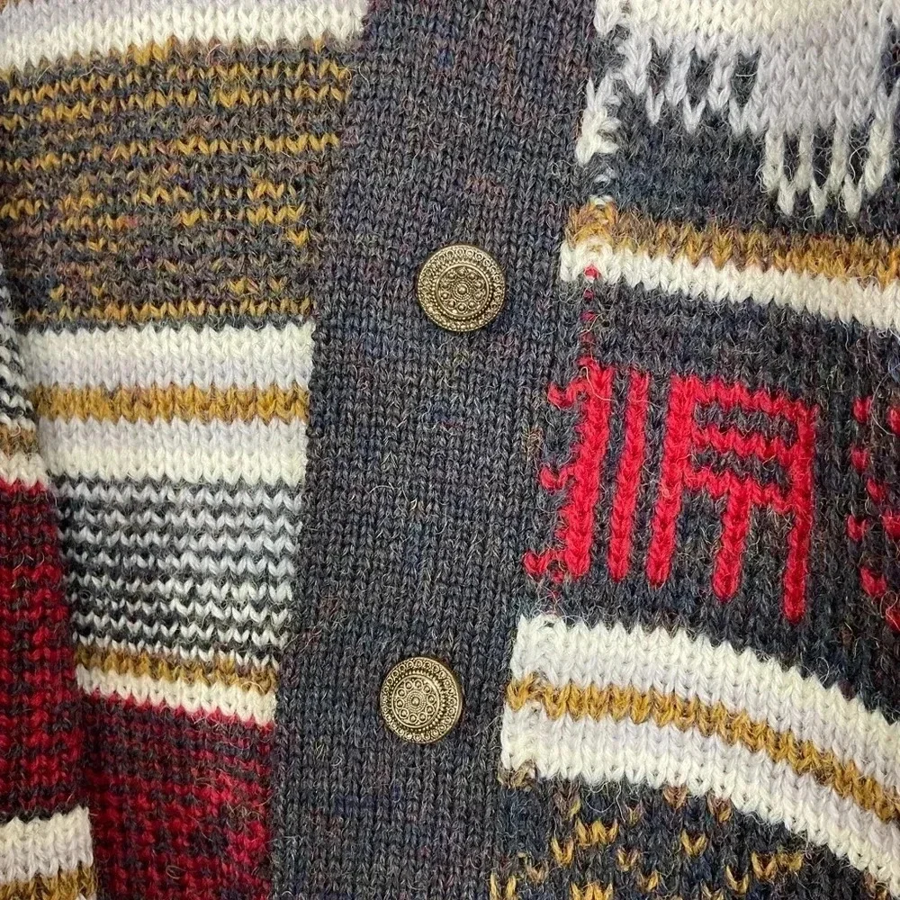 Sweaters Of Ireland Button Front Wool Multi Print Cardigan Medium